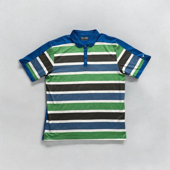 Callaway Mens XXL Opti-Dri Polo Shirt Striped Blue Green Golf Top Performance - Picture 1 of 9